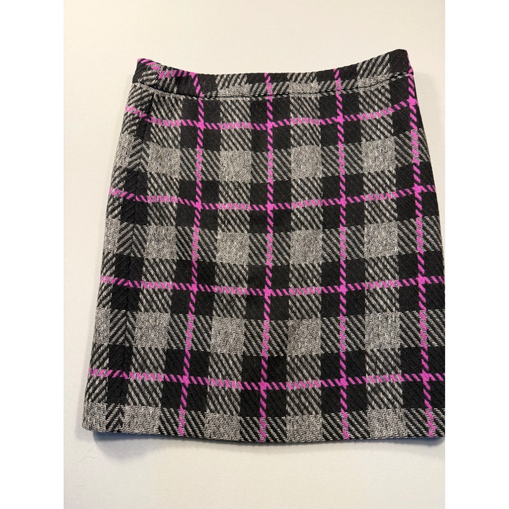 Lord & Taylor Petite Wool Blend Plaid Mini Skirt Black Pink Grey Size 10P